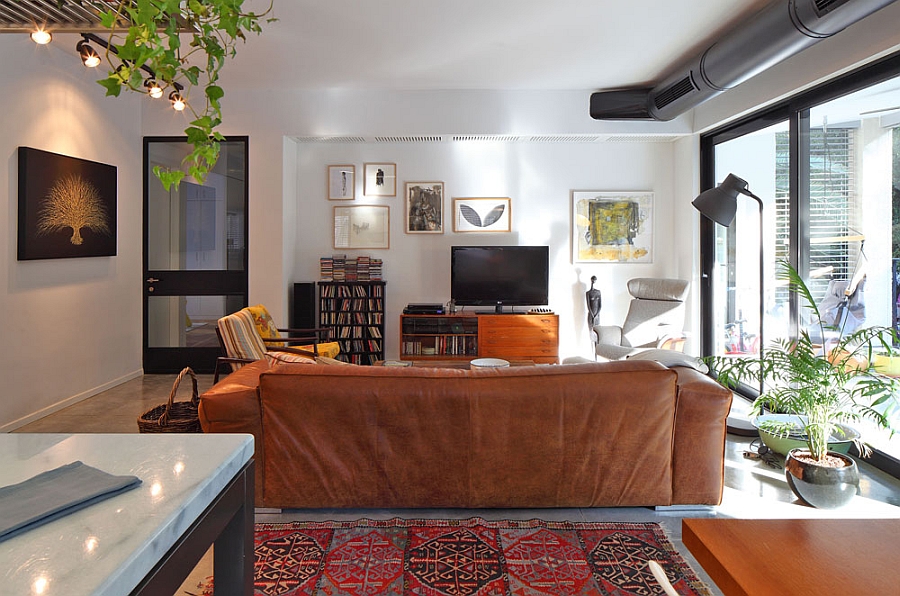 Central living room of the renovated Tel Aviv apartment