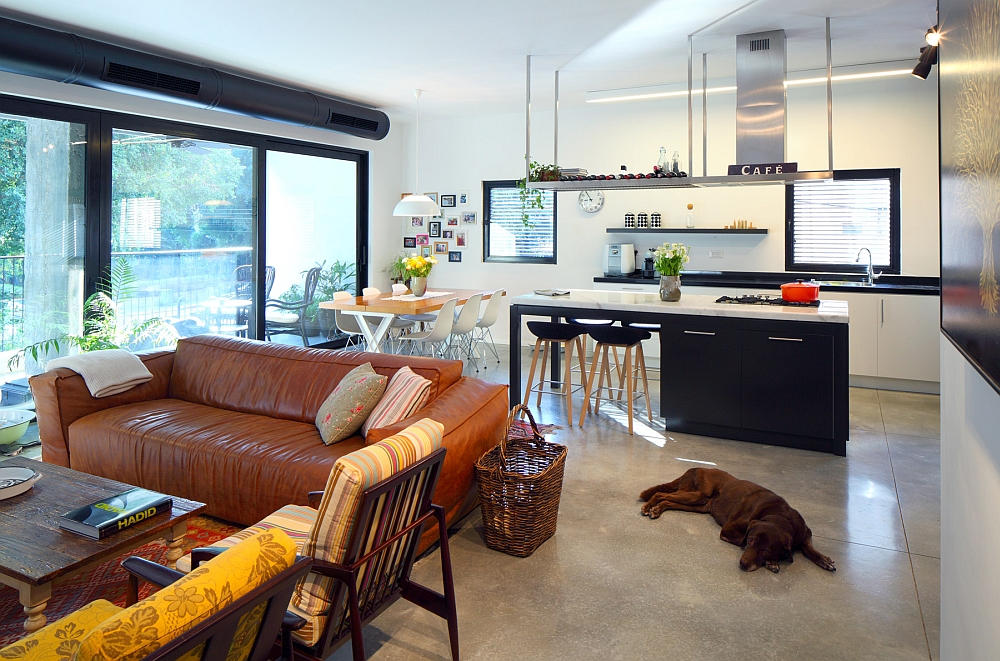 Cheerful and elegant open plan living area