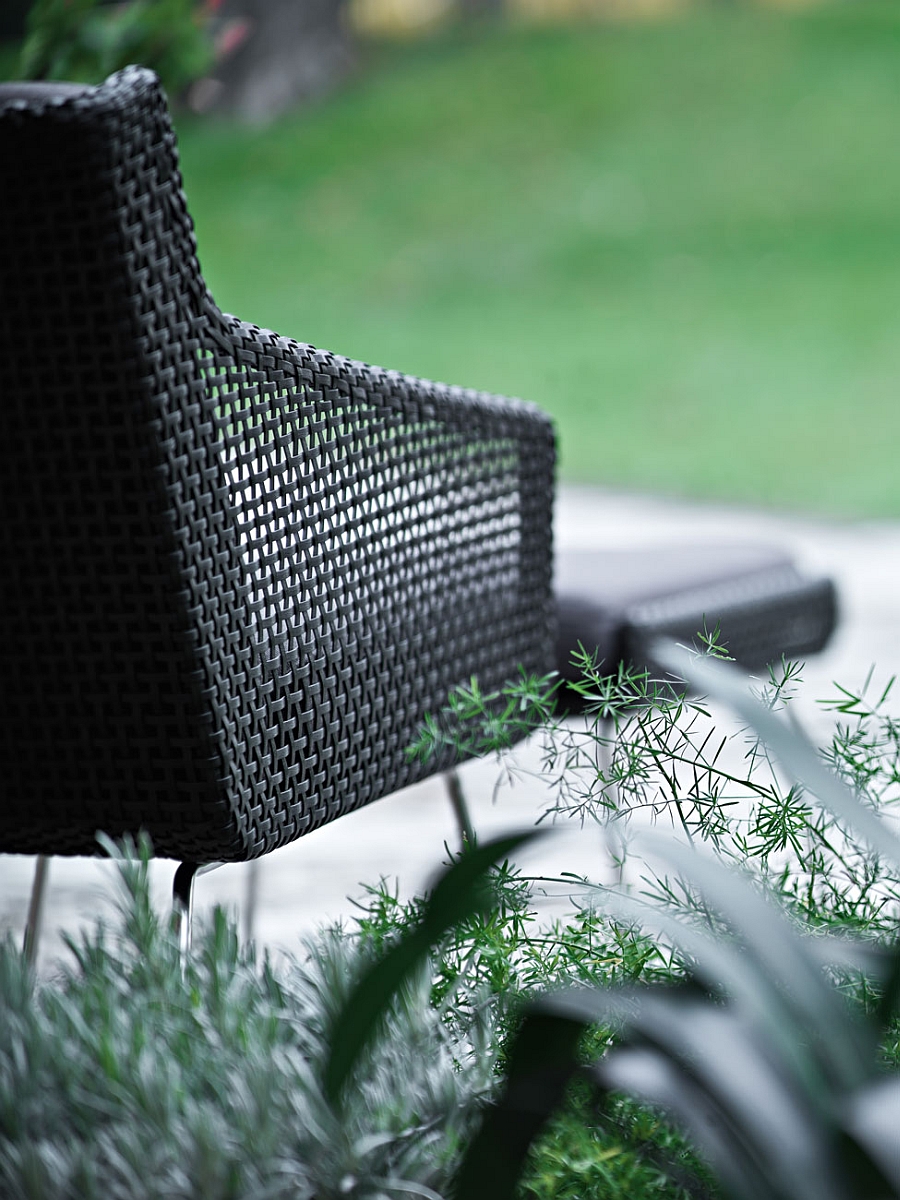 Closer look at the intricate design of the outdoor lounger