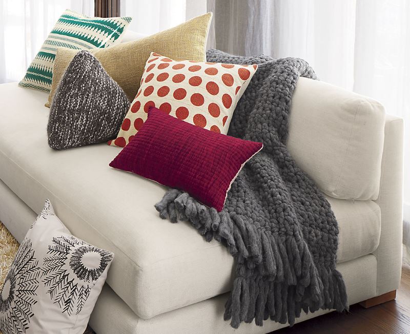 Comfy grey throw and pillows from CB2