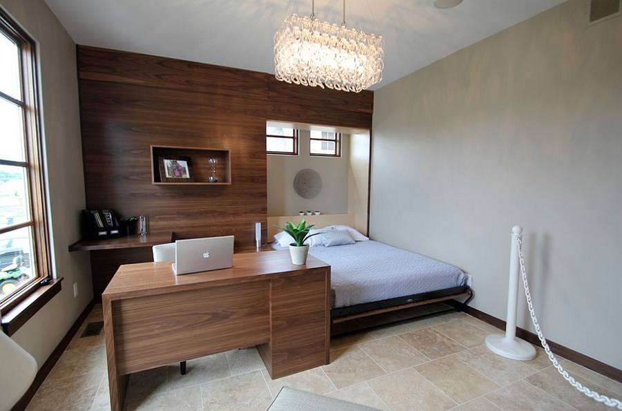 Contemporary bedroom with smart workspace [Design: Jerry Bussanmas]