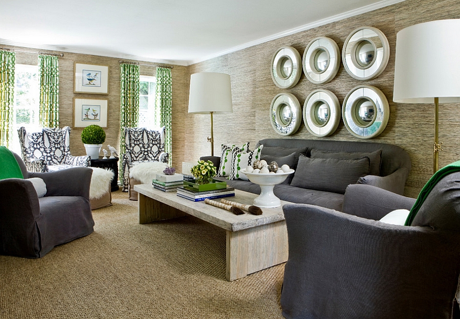 Contemporary living room with a hint of green [Design: Erica George Dines Photography]