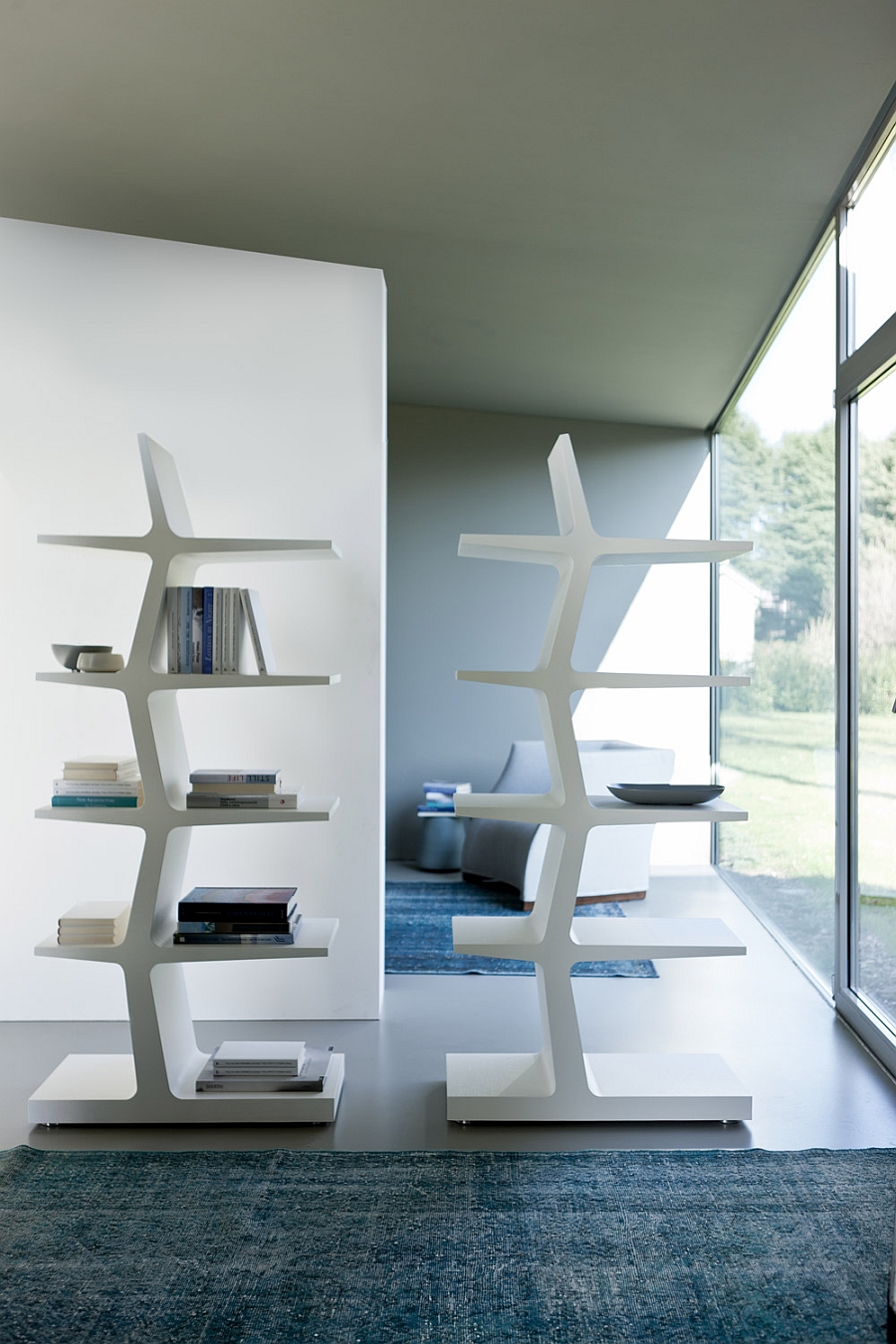 Contemporary white version of the Zeus bookshelf