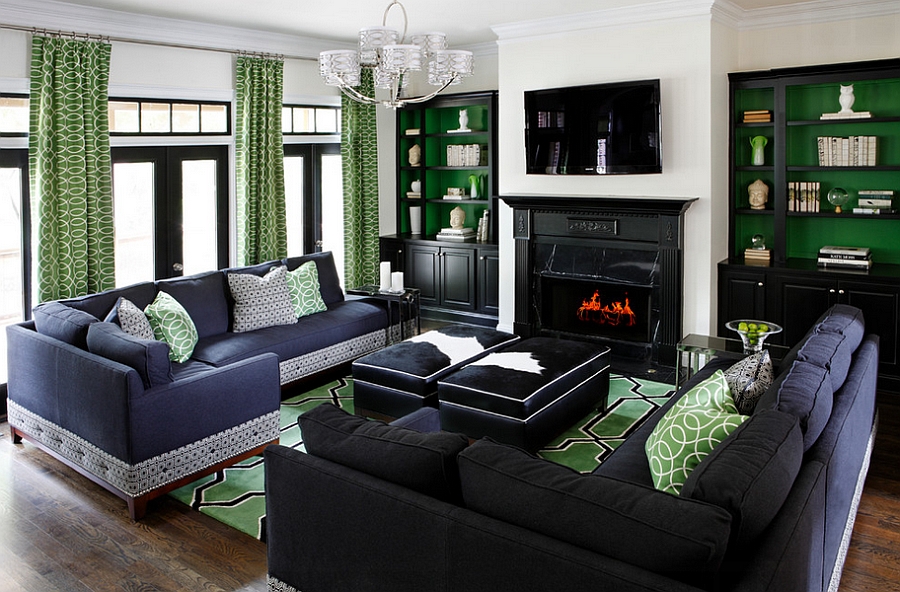 Black White And Green Tropical Living Room