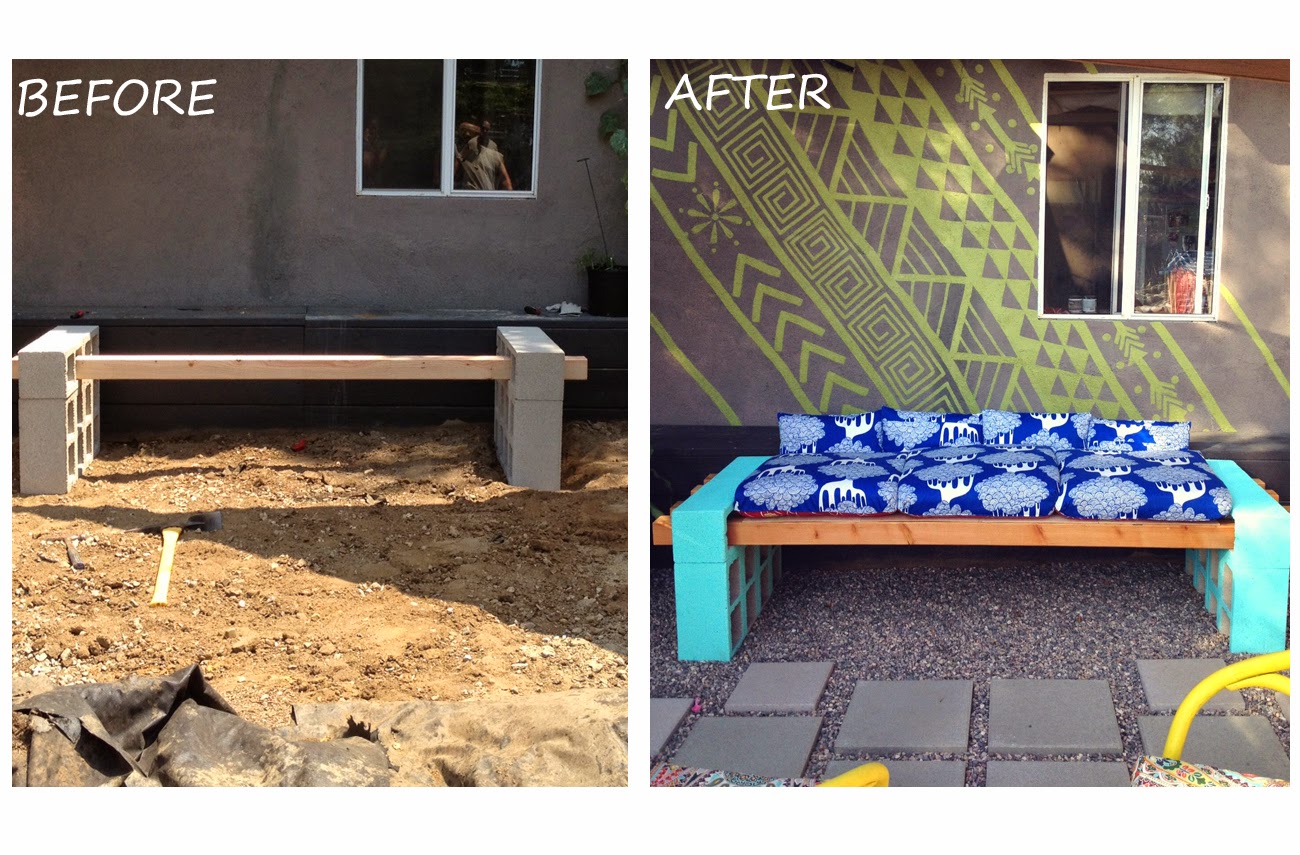 DIY Cinderblock Seating Before and After