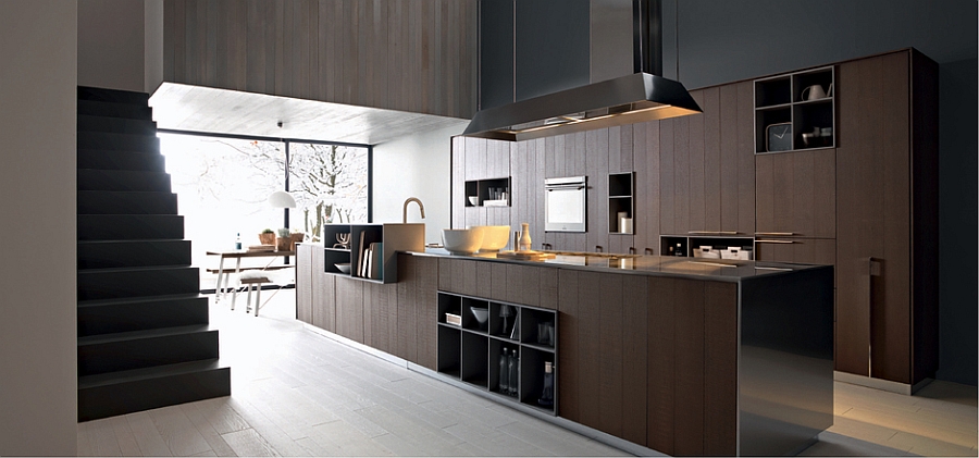 Dark wood tones give the kitchen an inviting appeal