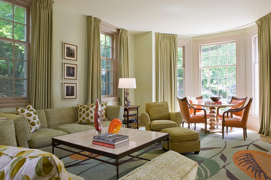 Drapes accentuate the color scheme of the living space