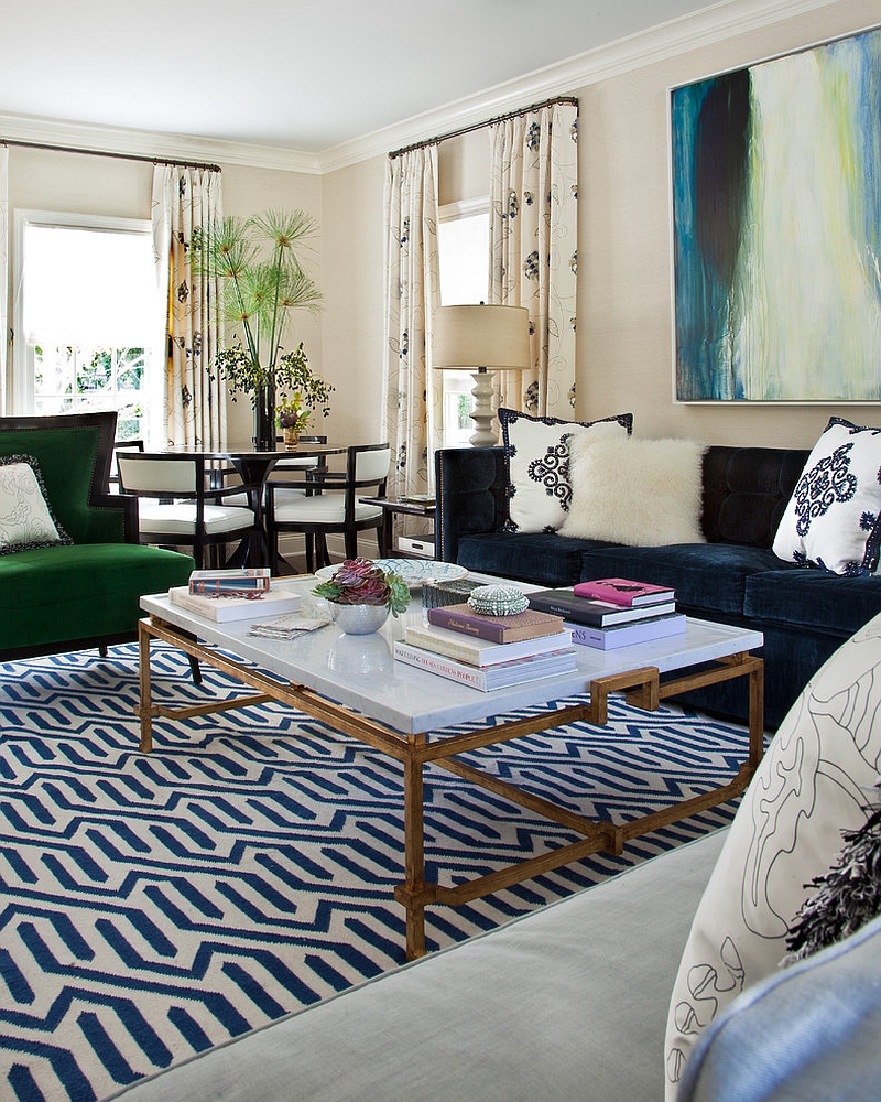 Eclectic mixture of colors and textures in the living room