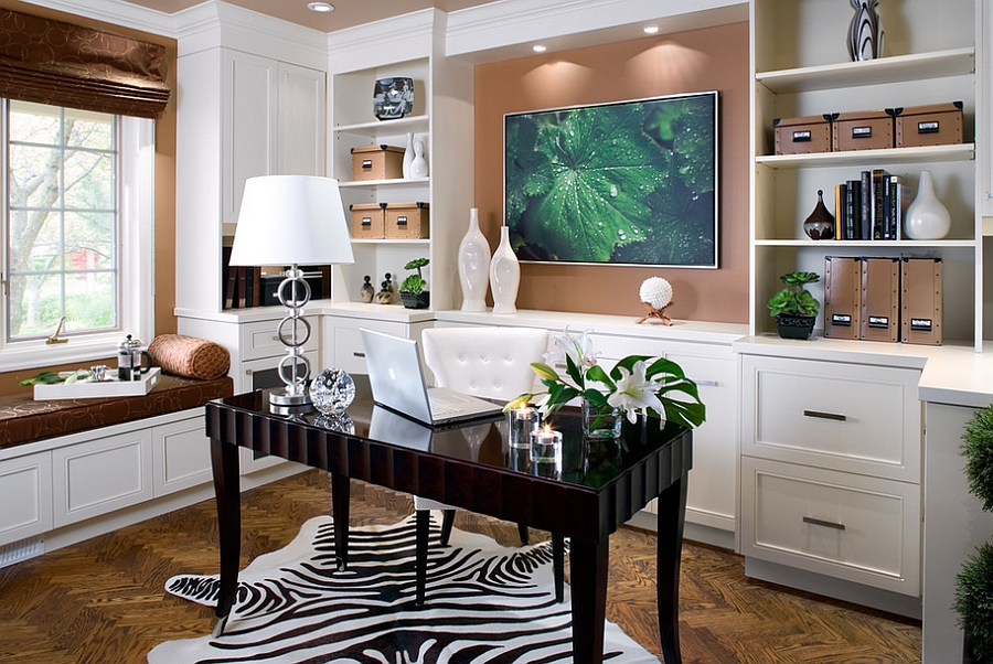 Elegant and refreshing contemporary home office [Design: Kathy Daukant Interior Design]