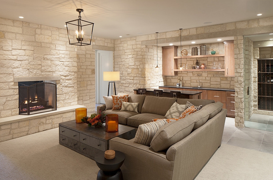 Elegant basement hangout with bar and wine cellar [Design: Scott Christopher Homes]