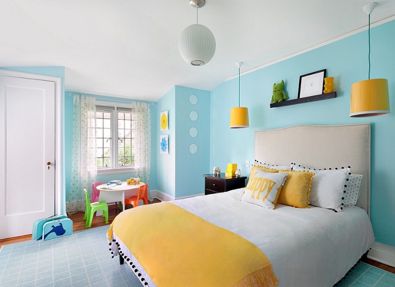 Yellow and Blue Interiors Living Rooms, Bedrooms, Kitchens