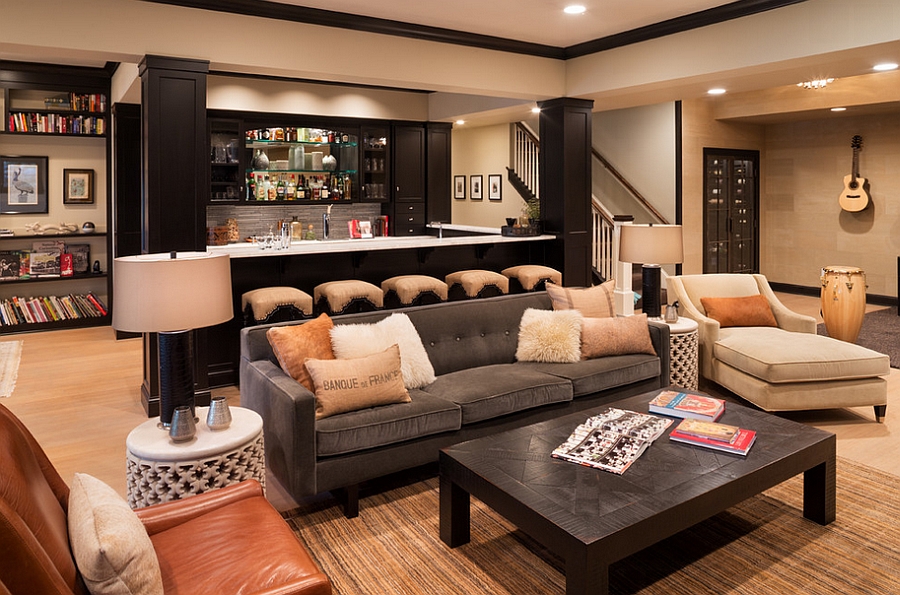 Exquisite basement bar and living idea [Design: Kyle Hunt & Partners]