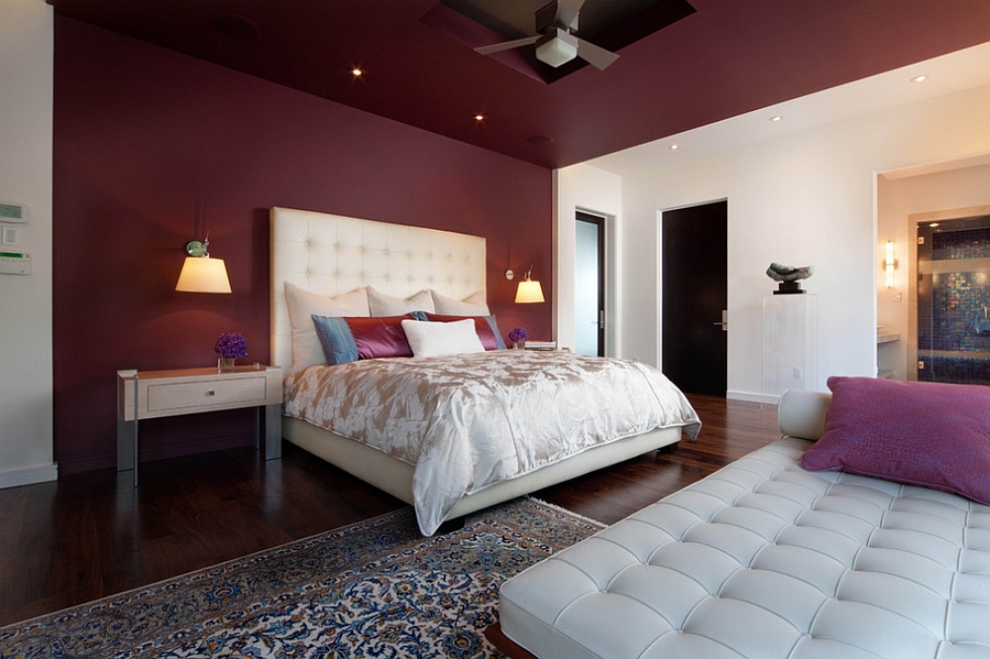 Exquisite bedroom in berry red [Design: Phil Kean Design Group]
