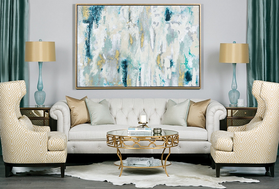 Fabulous Blend Of Teal And Gold In The Living Room 