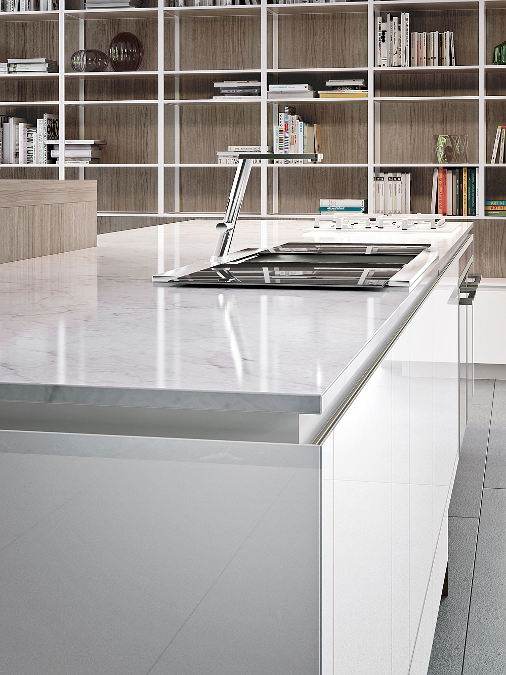 Fabulous contertop finishes give the smart Snaidero kitchen an urbane appeal