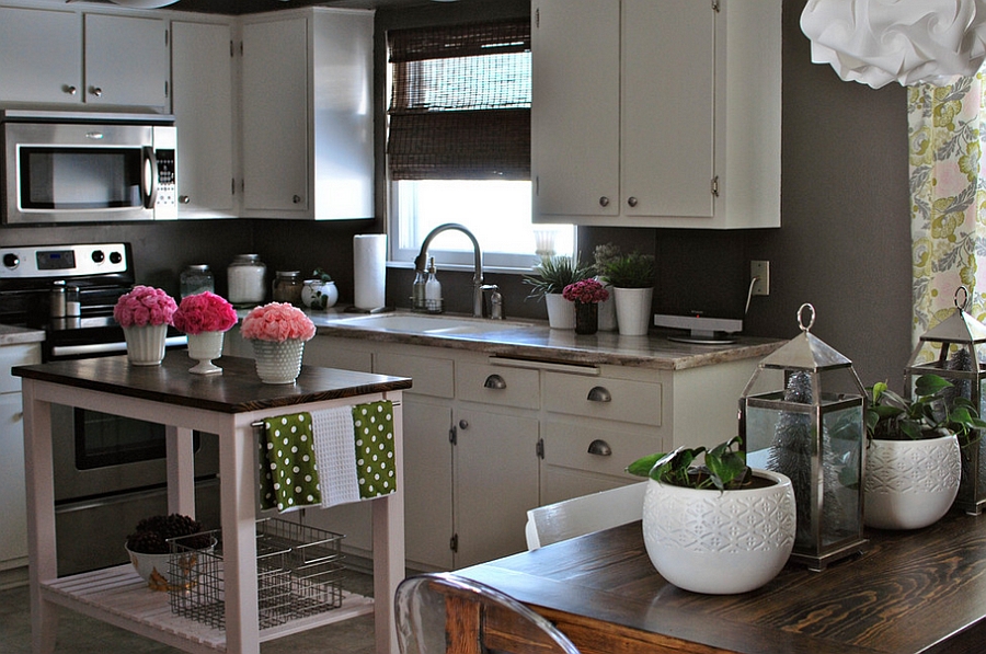 Fabulous use of a small open island in the tiny kitchen