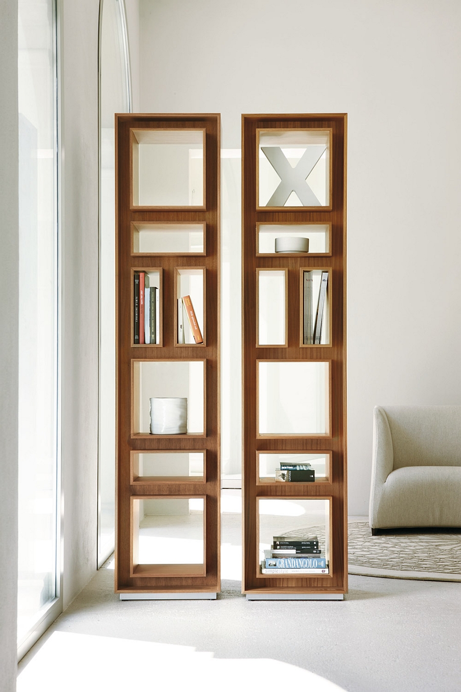 Fancy bookshelves in canaletta walnut