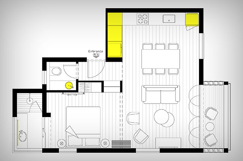 Floor plan of the renovated 46 sq meter apartment