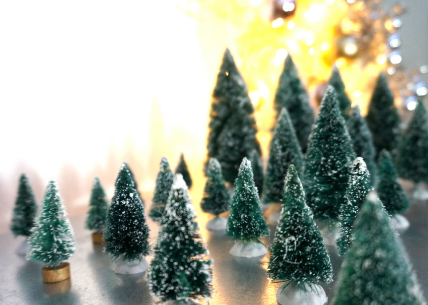 Forest of vintage miniature Christmas trees