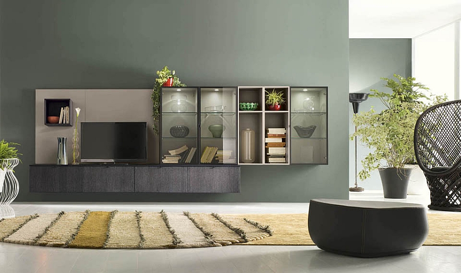 Glass doors and LED backlit units bring elegance to the wall unit