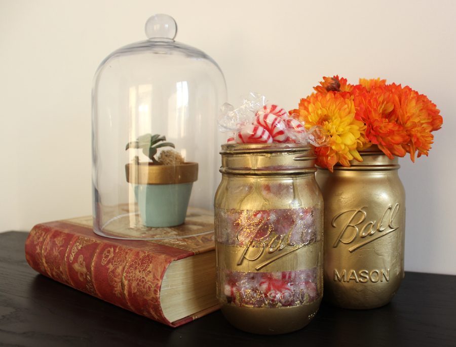 cute designs that go with gold sparkle paint on mason jars