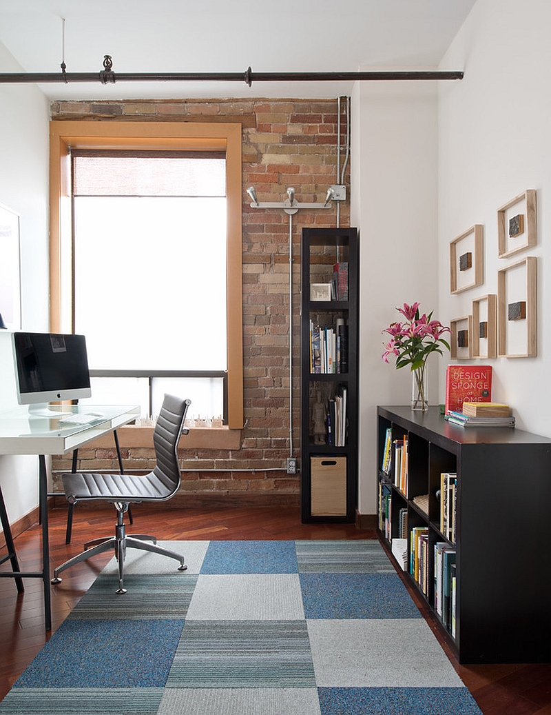 Gorgeous rug adds a touch of softness to the home office