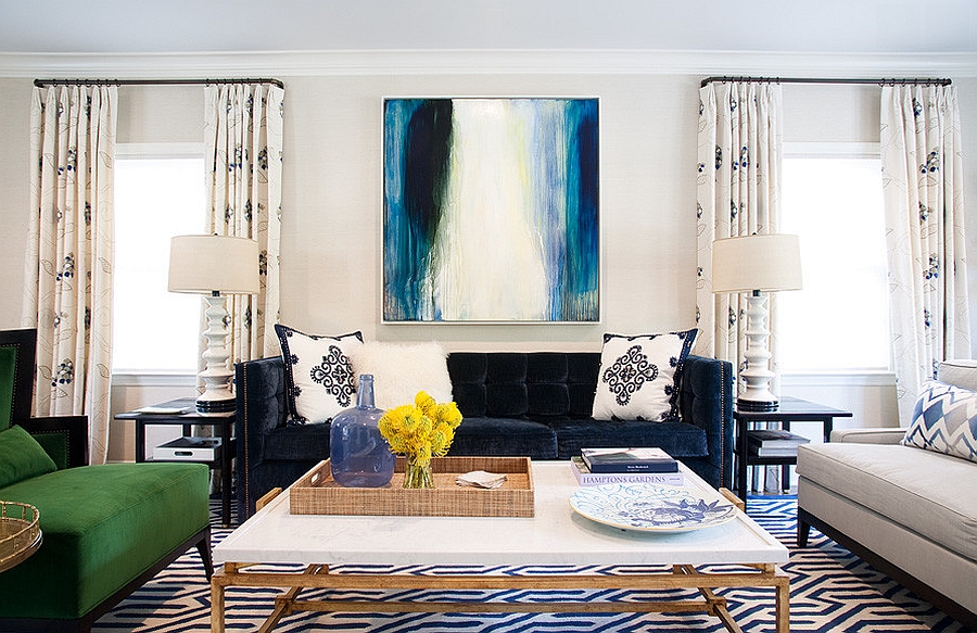 Gorgeous rug adds pattern and color to the living room