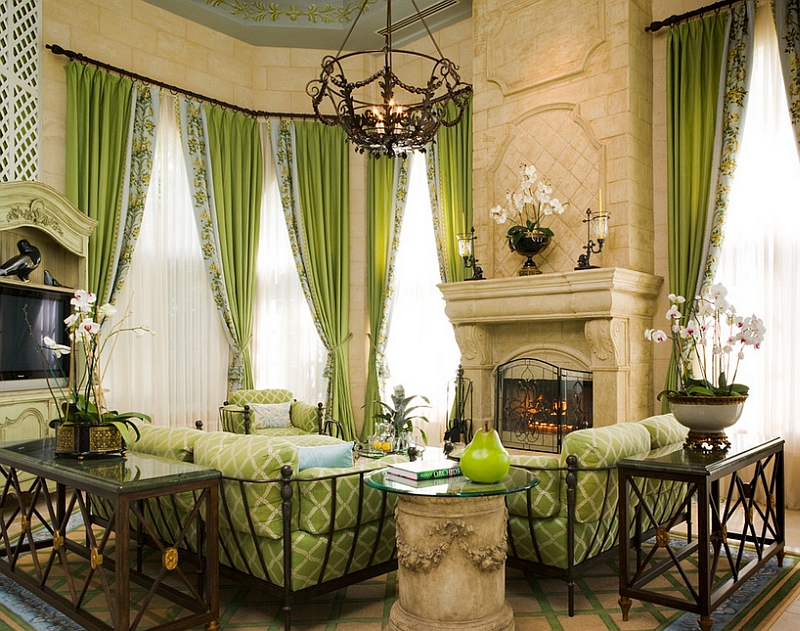 green motif living room