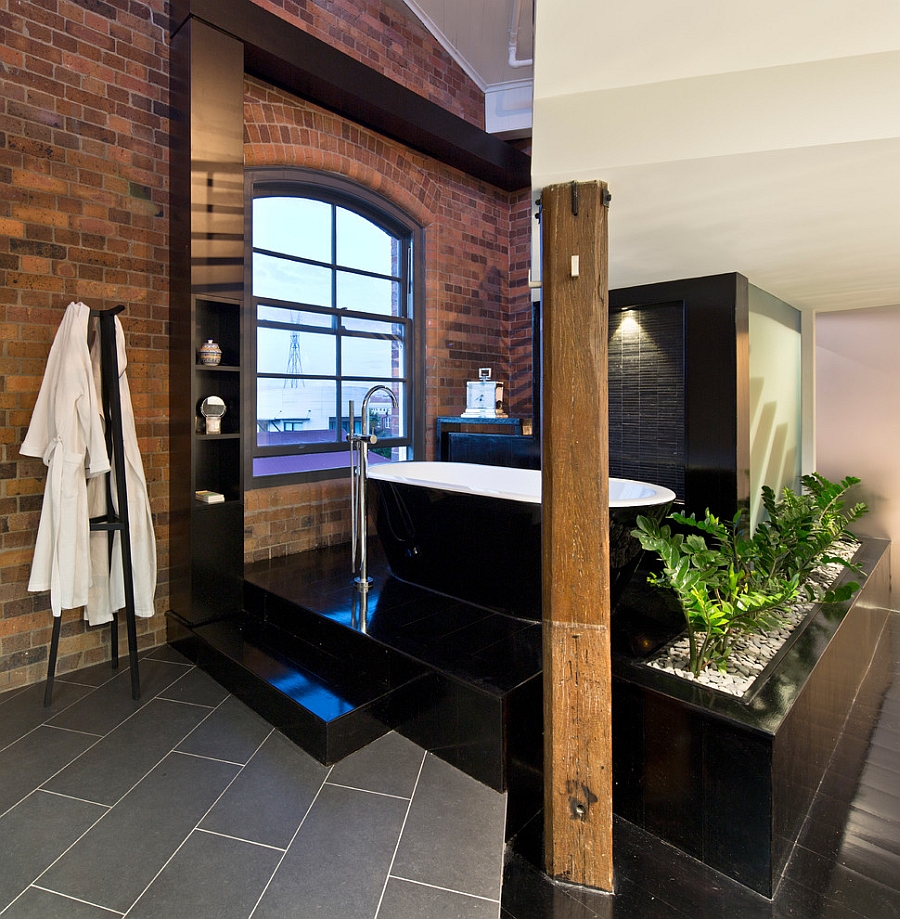 Industrial bathroom with a spa-like appeal