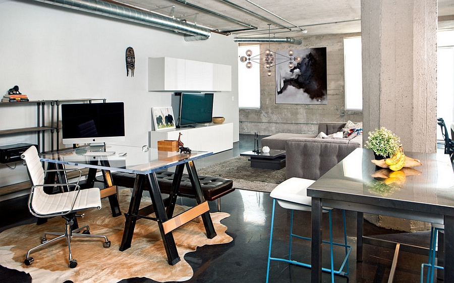 27 Ingenious Industrial Home Offices With Modern Flair   Industrial Home Office That Seems Like A Natural Extension Of The Living Space 