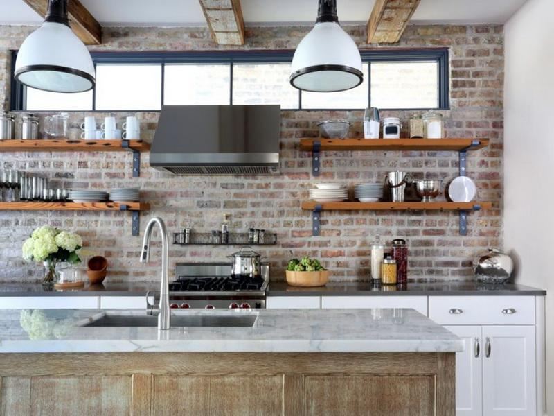 Industrial kitchen with open shelving