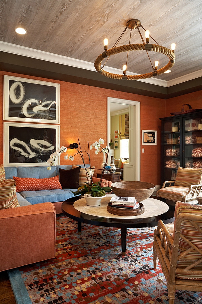 Innovative use of orange in the living room
