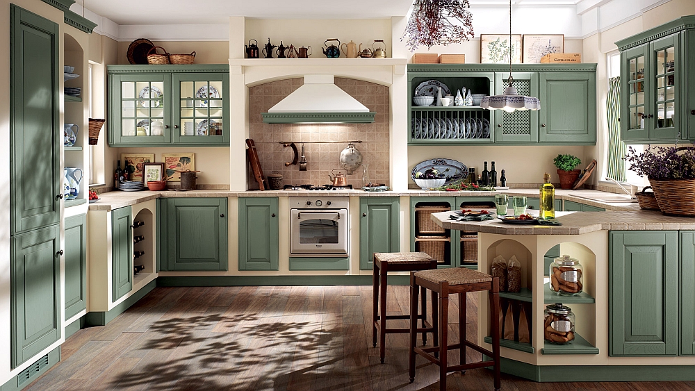 Lovely use of antique green in the kitchen