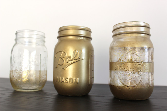 DIY Add Some Shimmer To Your Holiday Home Decor With These Gold Mason Jars   Mason Jars Spray Painted Go 650x433 