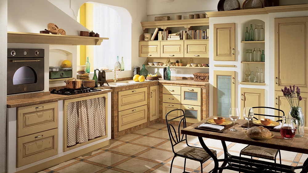 Masonry effect of the old country homes brought into the modern kitchen