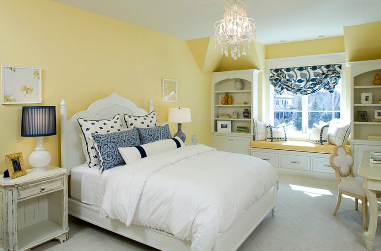 Mellow Yellow Walls Give The Traditional Bedroom A Cozy Appeal 768x506 