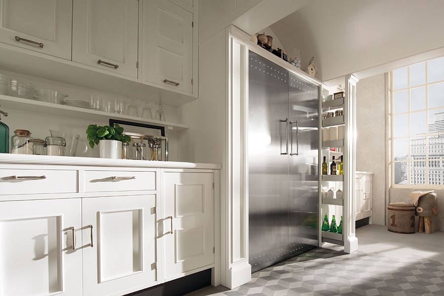 Metallic accents give the kitchen a modern appeal