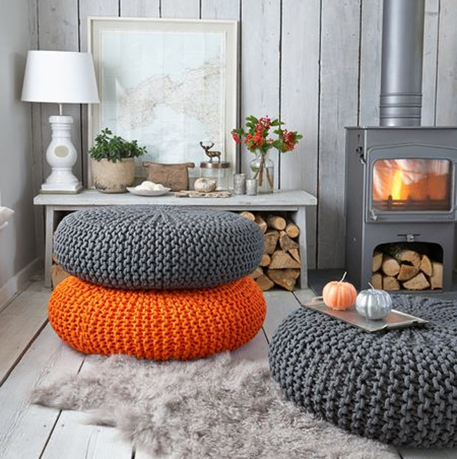 Orange Paired with Grey Poufs