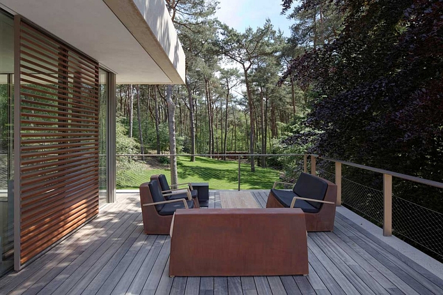 Outdoor deck space from the top level overlooking the greenery