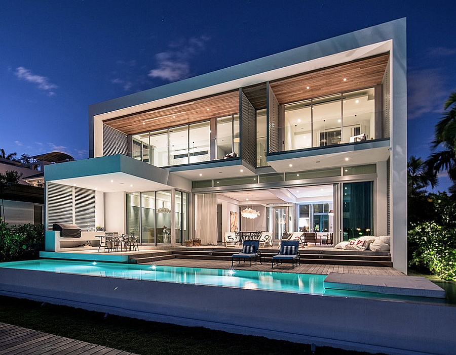 Outdoor lounge and pool area of the exclusive Miami beach house