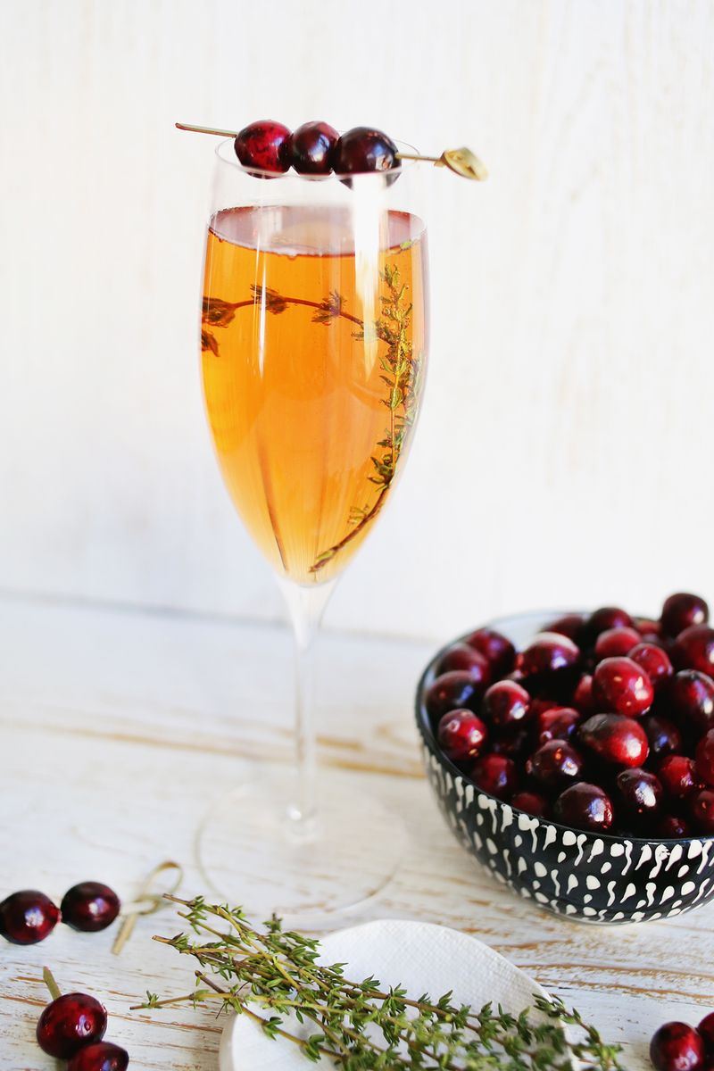 Prosecco and cranberry mimosa from A Beautiful Mess