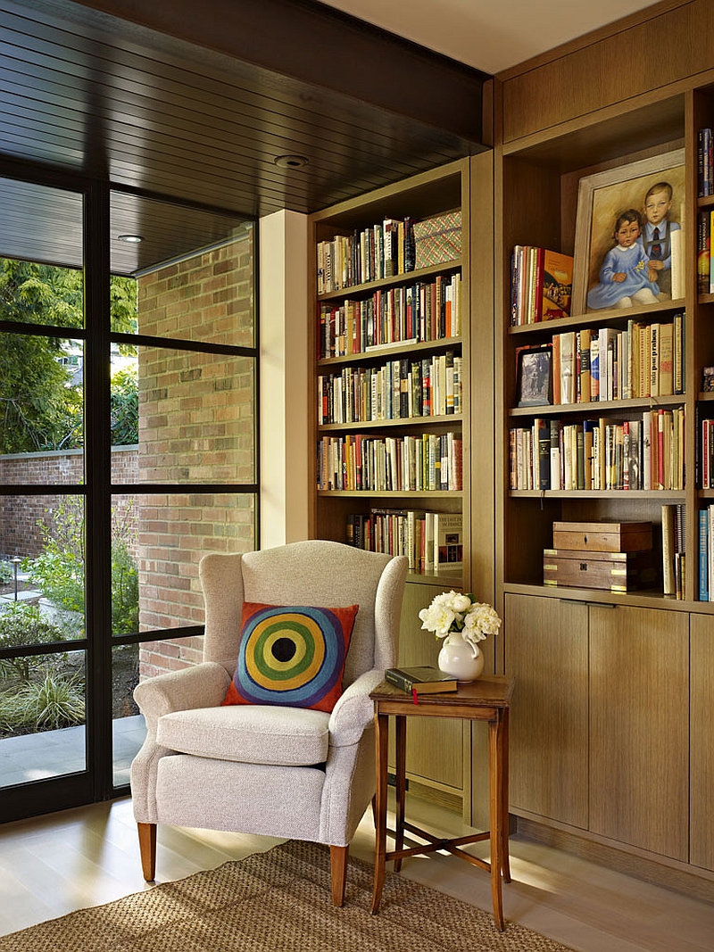 Quiet reading nook in the corner with garden views