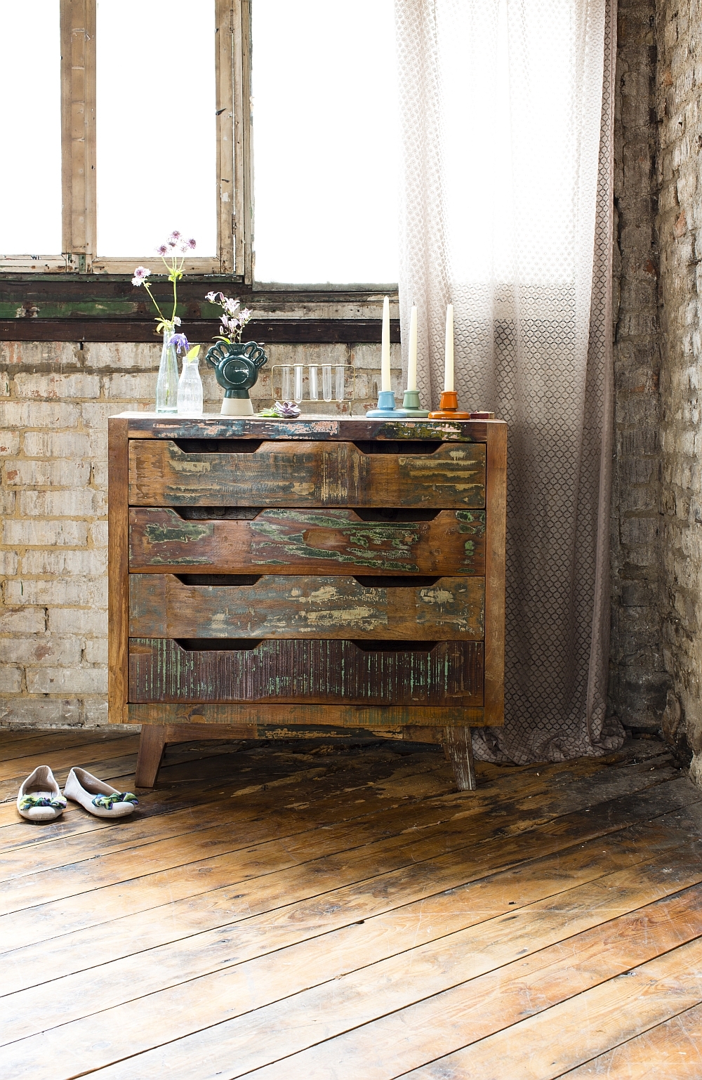 Rustic chest of drawers made from reclaimed painted wood