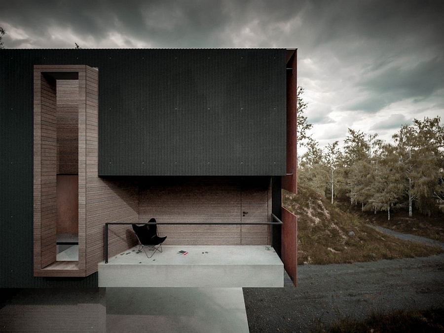 Secluded outdoor social room crafted using concrete