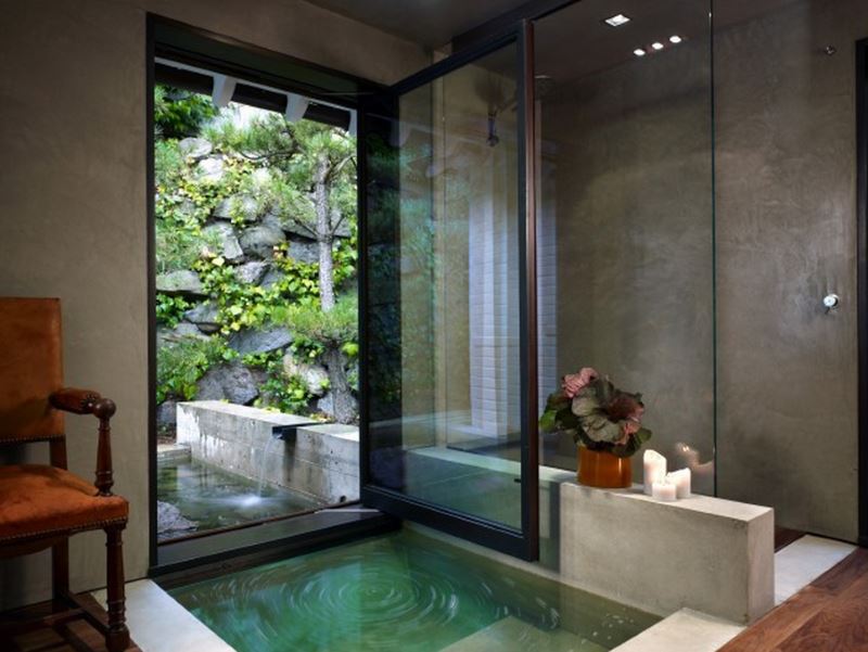 Serene water feature in the powder room