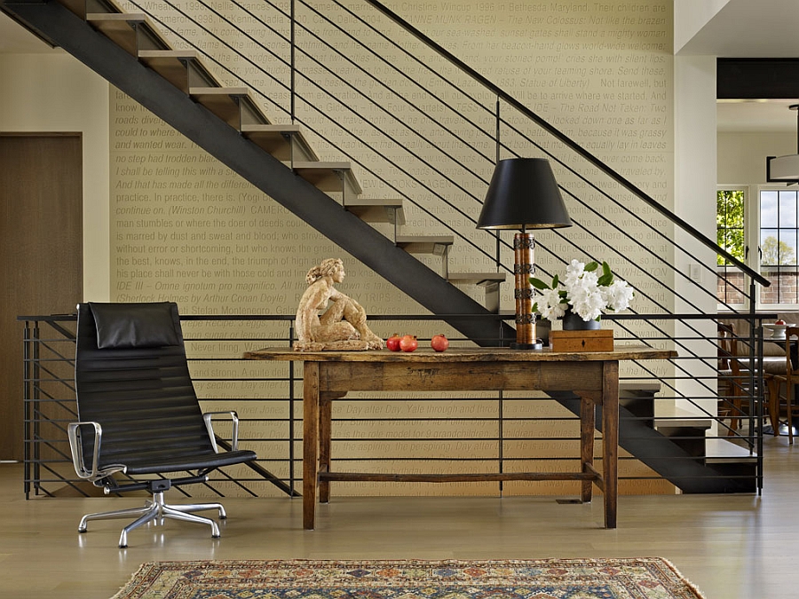 Simple and elegant home workstation next to the staircase