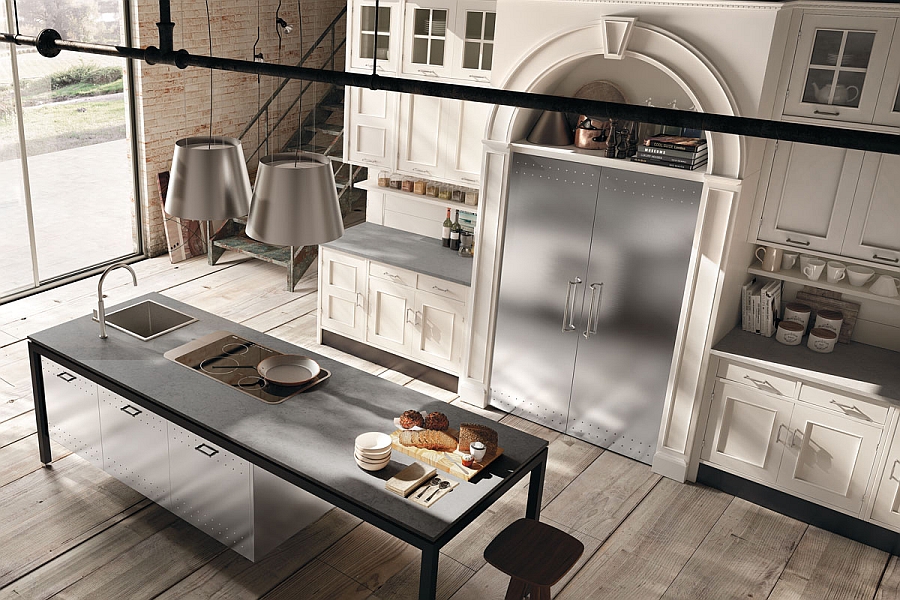 Sleek and smart kitchen island with large pendants above