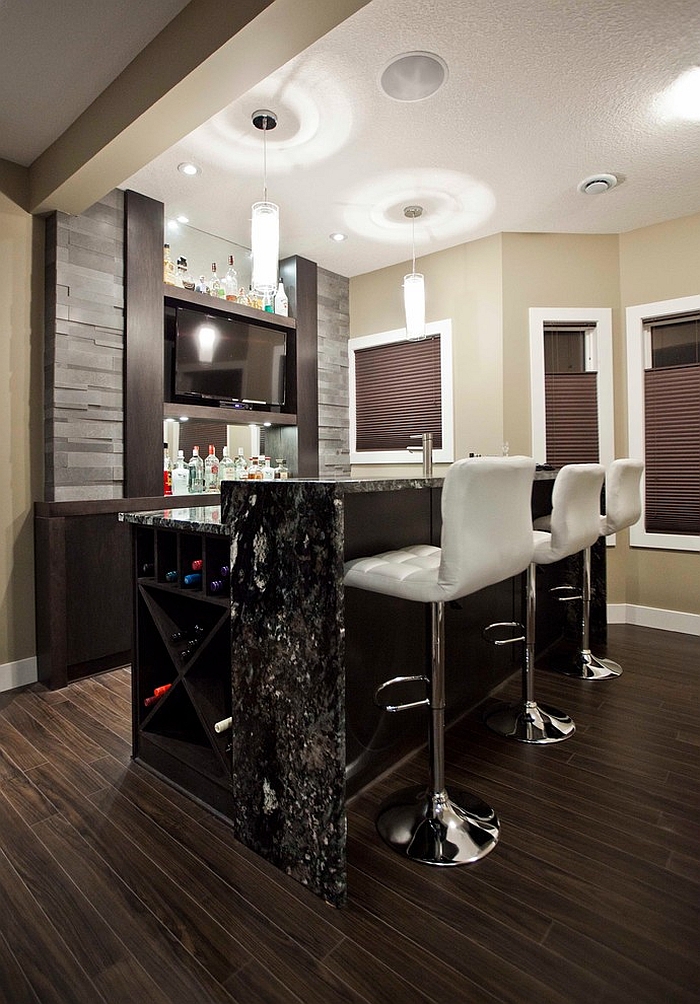 Small contemporary basement bar design