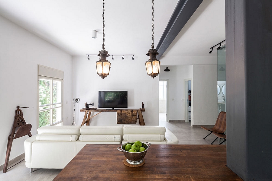 Small living area seems like a natural extension of the kitchen and dining spaces