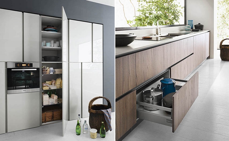Smart shelves in the kitchen with handle-less design